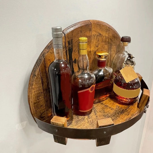 Handmade Wall-Mounted Wood & Iron Wine & Liquor Shelf
