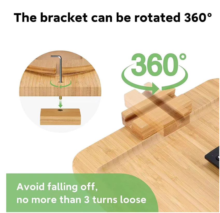 Wooden Lazy Sofa Tray with Rotating Phone Stand