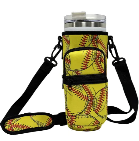 Printed Neoprene Water Bottle Holder with Strap & Pouch