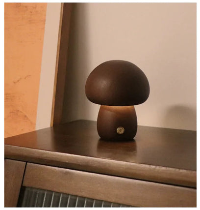 Natural Wood Mushroom Bedside Lamp or Night Light