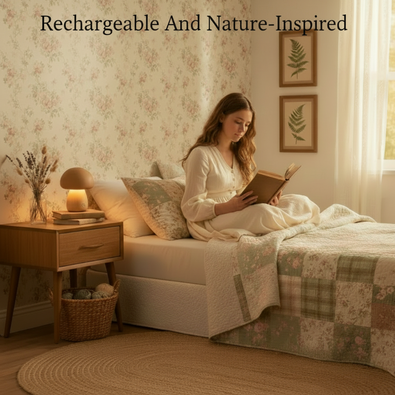 Nature-Inspired Wooden Mushroom LED Touch Lamp