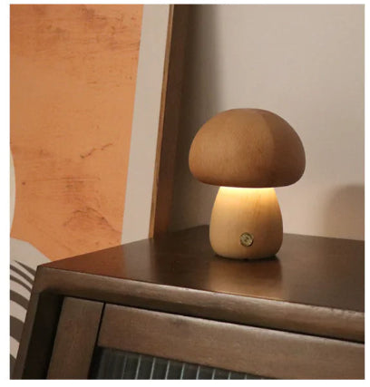Natural Wood Mushroom Bedside Lamp or Night Light