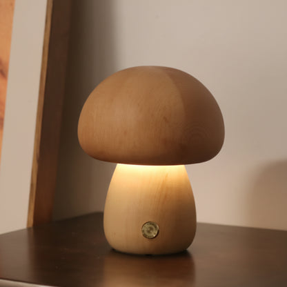 Nature-Inspired Wooden Mushroom LED Touch Lamp