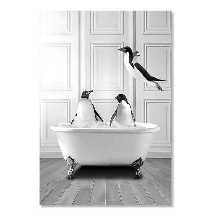Personality Plus - Black and White Penguins, Giraffe & Tiger Canvas Wall Art