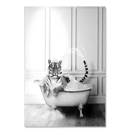 Personality Plus - Black and White Penguins, Giraffe & Tiger Canvas Wall Art