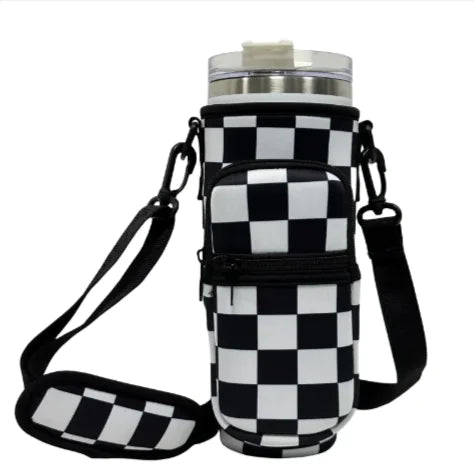 Printed Neoprene Water Bottle Holder with Strap & Pouch