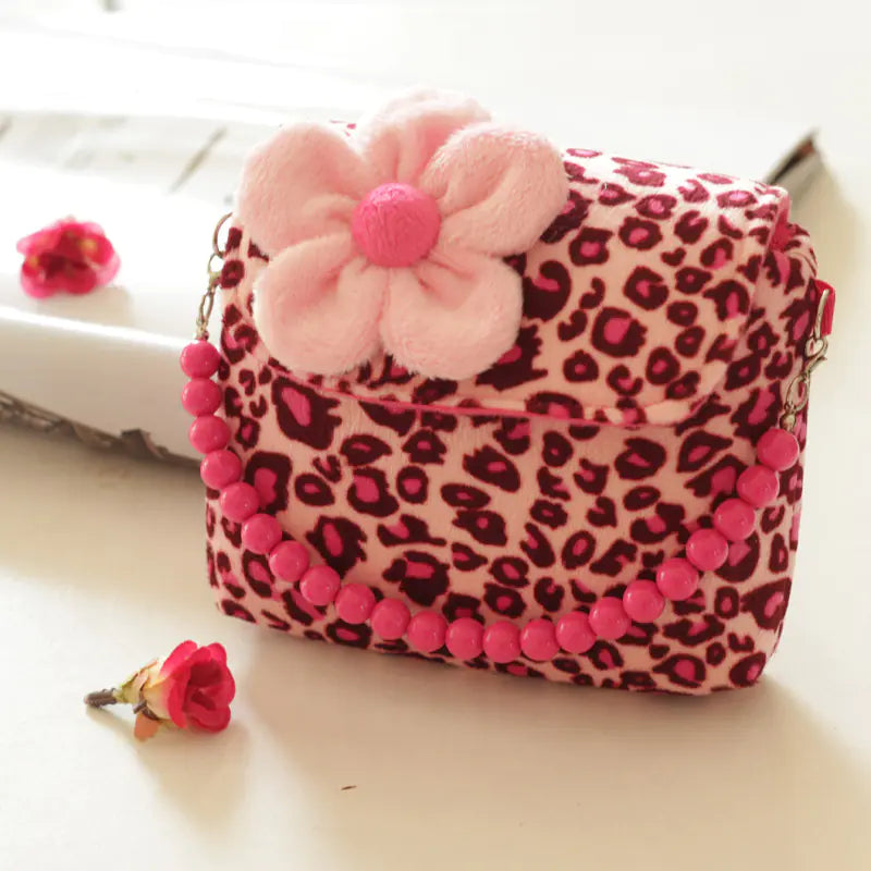 Kid's Sweet Flower Motif Crossbody Messenger Bag with Bead Handle