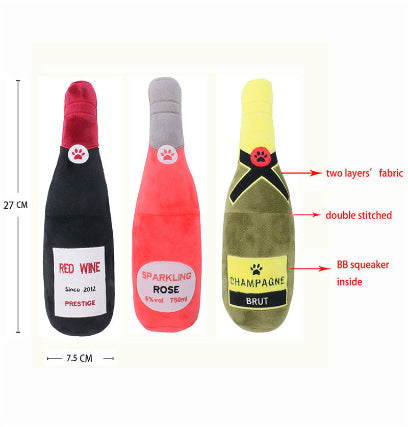 Plush Squeaky Toys for Cats and Dogs - Wine Bottle