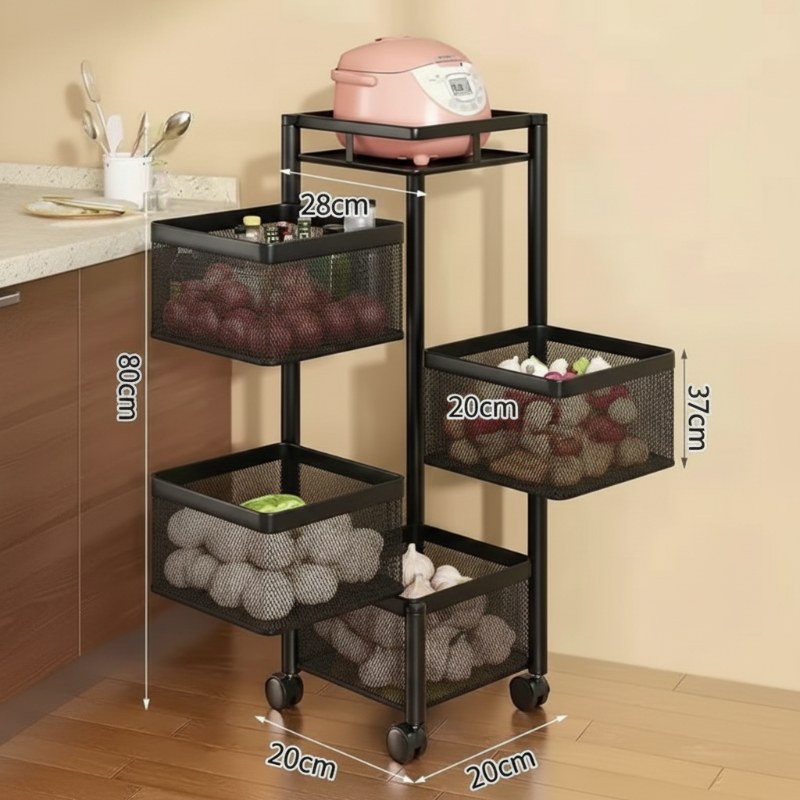 Rotating Basket Rack on Wheels – Stylish Storage That Moves With You