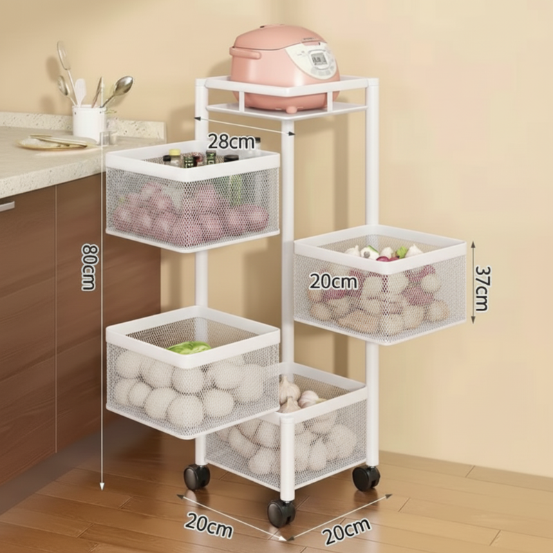 Rotating Basket Rack on Wheels – Stylish Storage That Moves With You