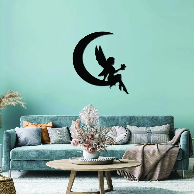 Fairy on the Moon Metal Wall Art