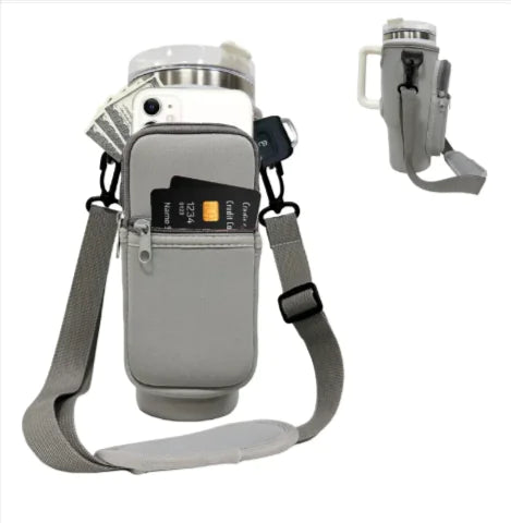 Printed Neoprene Water Bottle Holder with Strap & Pouch