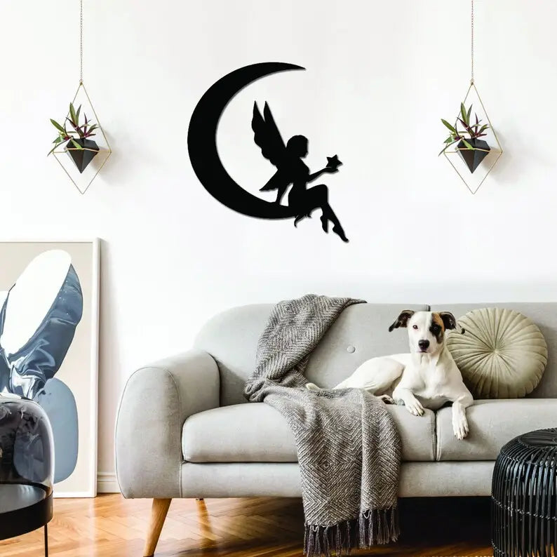 Fairy on the Moon Metal Wall Art