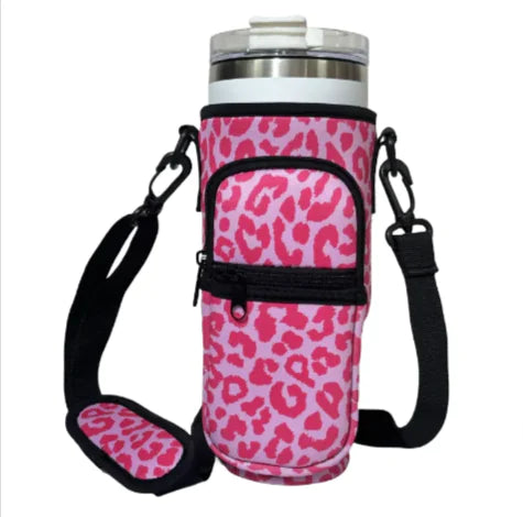 Printed Neoprene Water Bottle Holder with Strap & Pouch