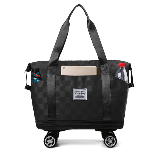 Large Capacity Expandable Oxford Plaid Travel Bag with Dry Wet Separation