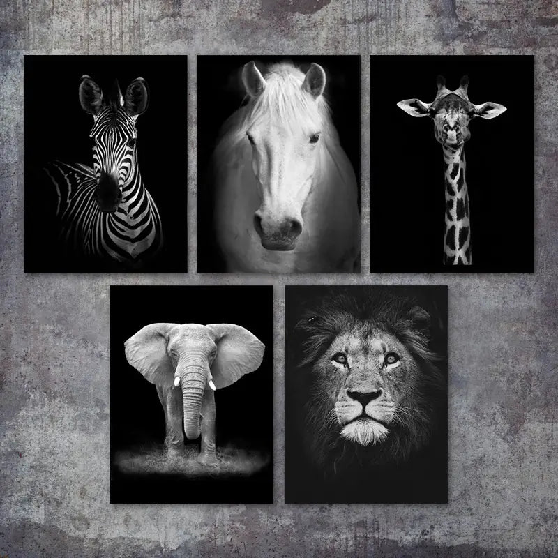 Modern Black & White Animal Canvas Wall Art