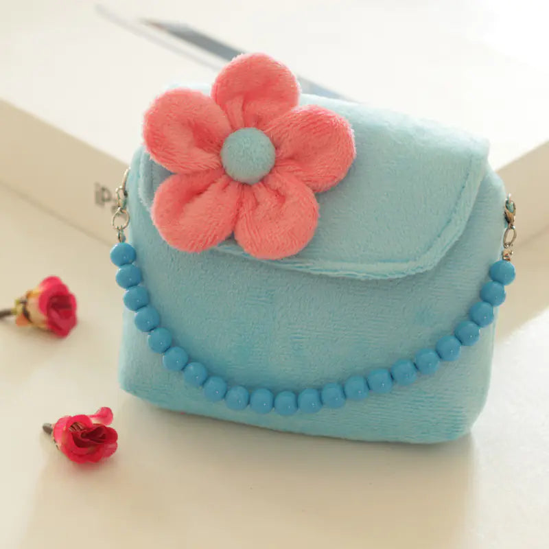 Kid's Sweet Flower Motif Crossbody Messenger Bag with Bead Handle