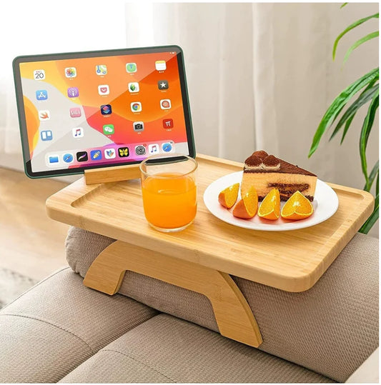 Wooden Lazy Sofa Tray with Rotating Phone Stand
