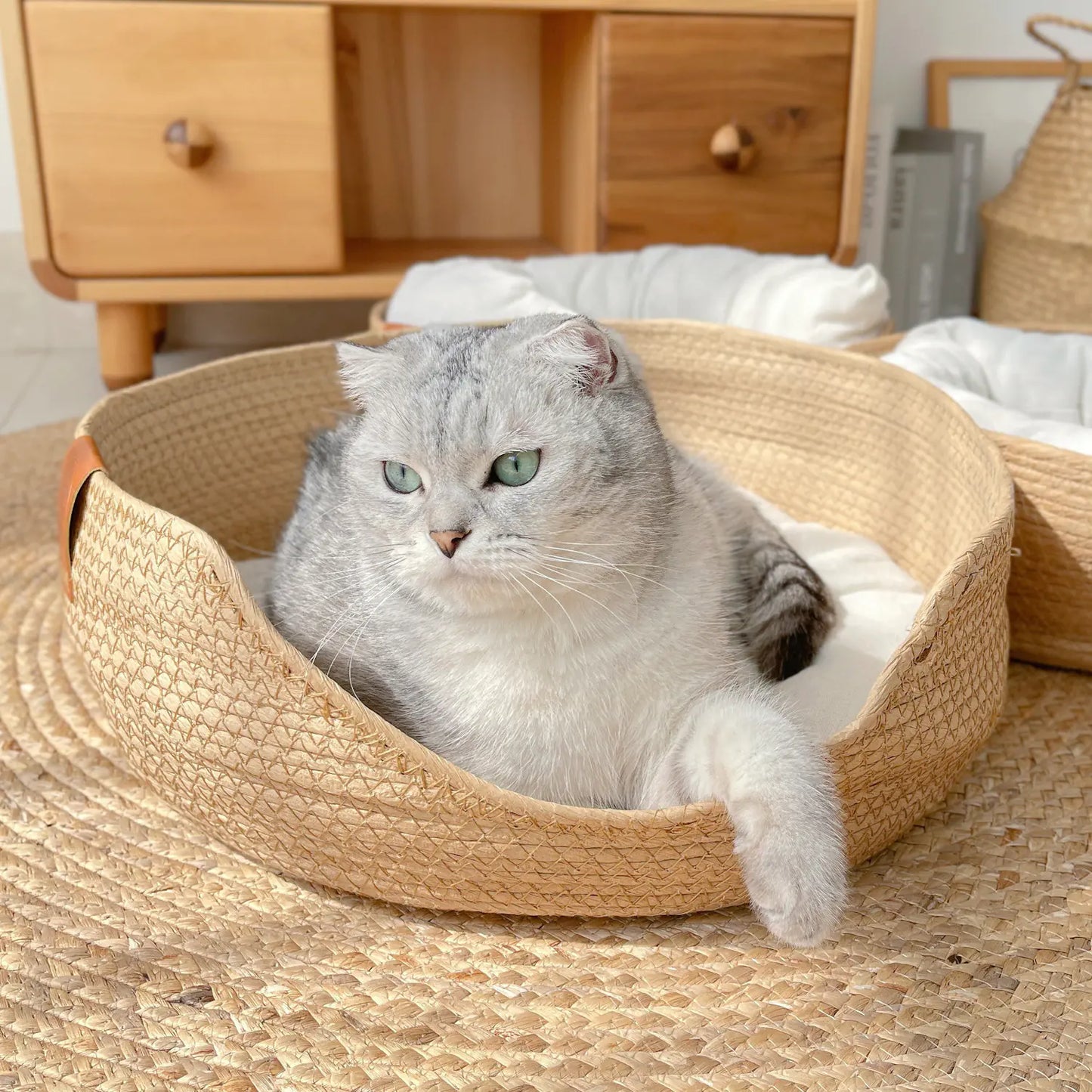 Japanese Style Woven Small Pet Bed – Breathable Comfort, Timeless Look