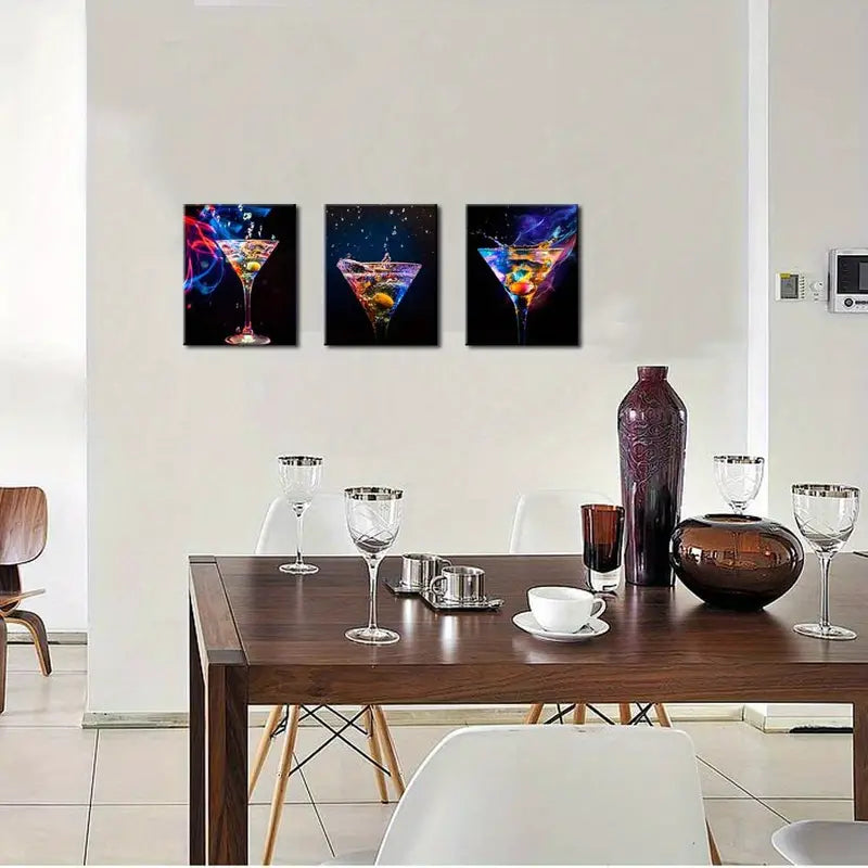 Colorful 3 pc Wine & Cocktails Canvas Prints Wall Art Set